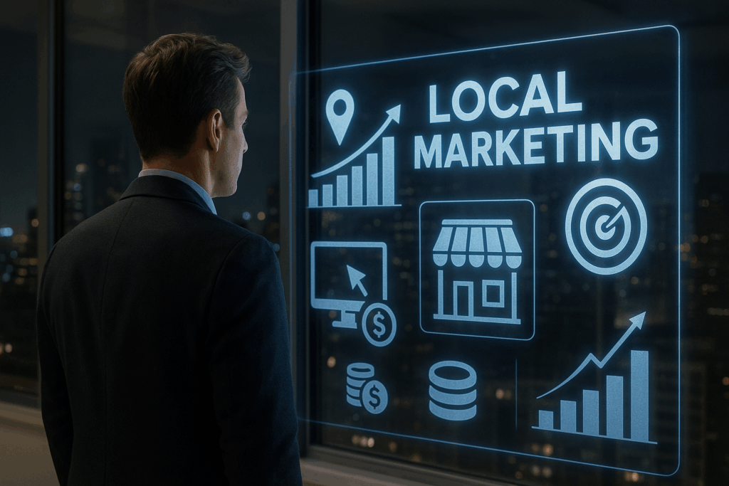 Business owner reviewing 2026 digital marketing trends with Quick Strike Media team